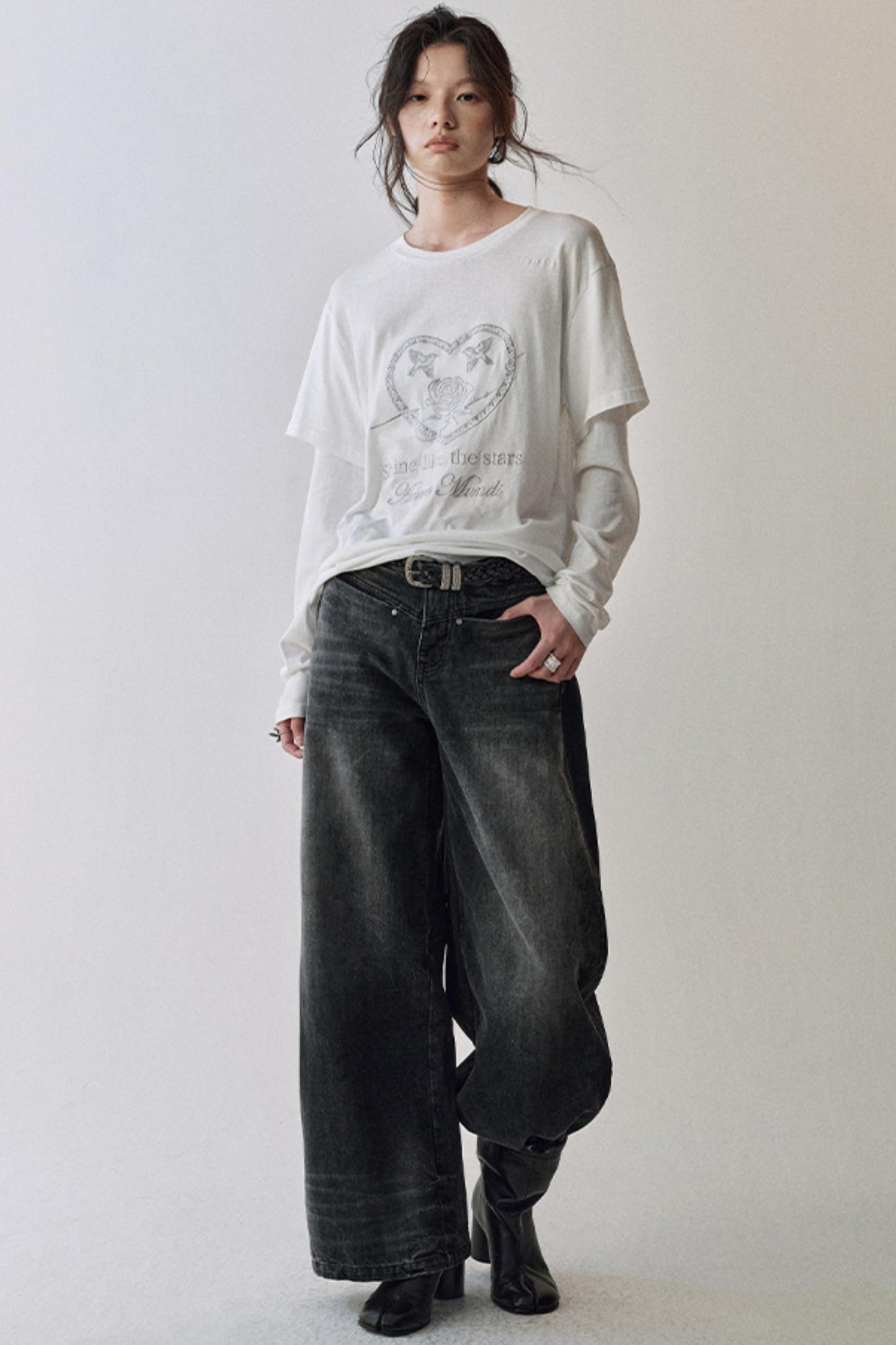 Gray Black Straight Leg Jeans Pants