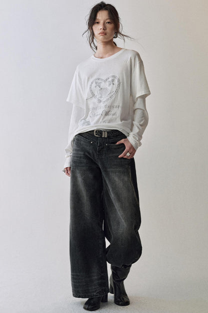 Gray Black Straight Leg Jeans Pants