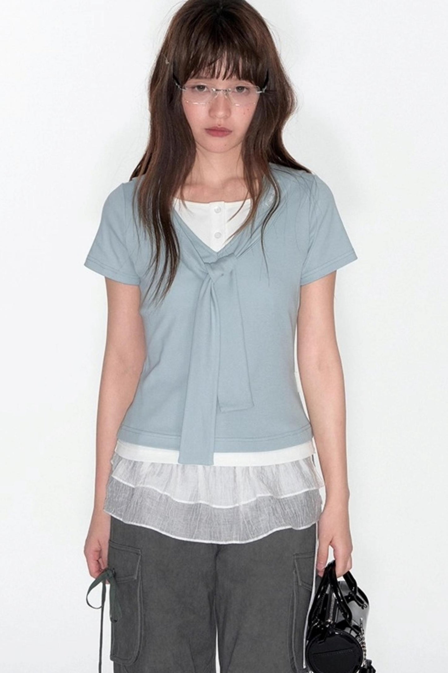 Original Detachable Navy Neck Slim Top