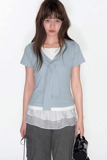 Original Detachable Navy Neck Slim Top