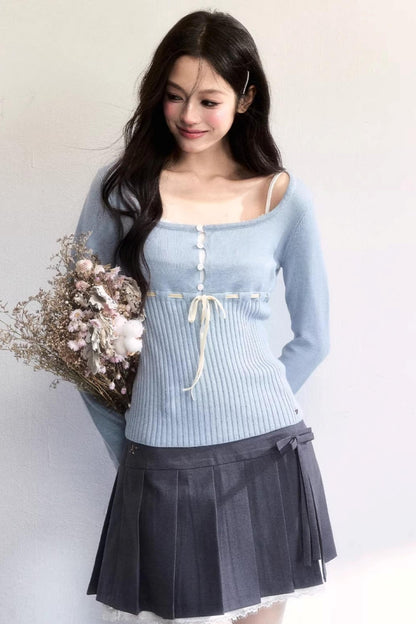 Ribbon Knit Tie-Up Top