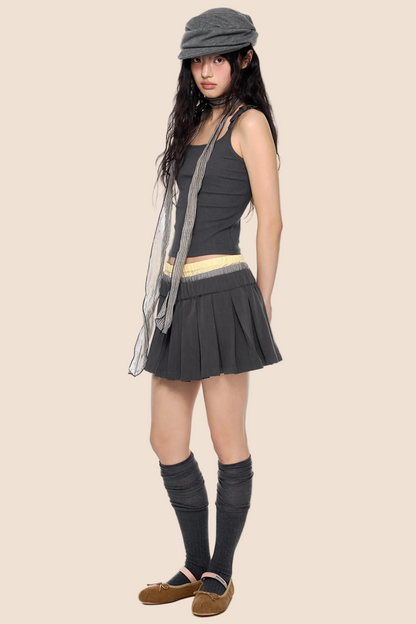 Plaid Patchwork Pleated Skirt