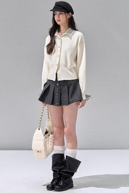Fake Two Polo Lapel Sweater Skirt Set-Up