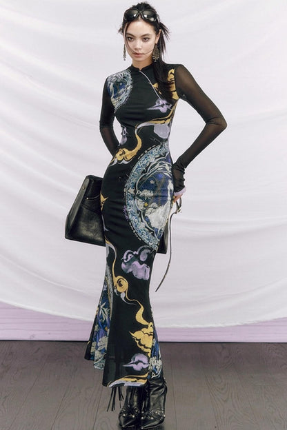 Hand-Painted Cheongsam Fishtail Dress