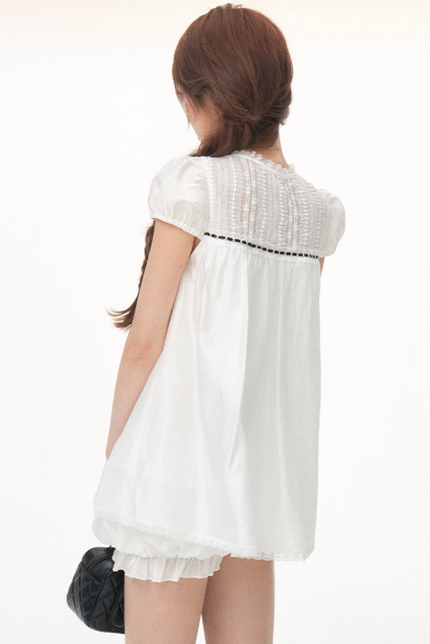 Tencel Lace Puff Sleeve Dress Set-Up