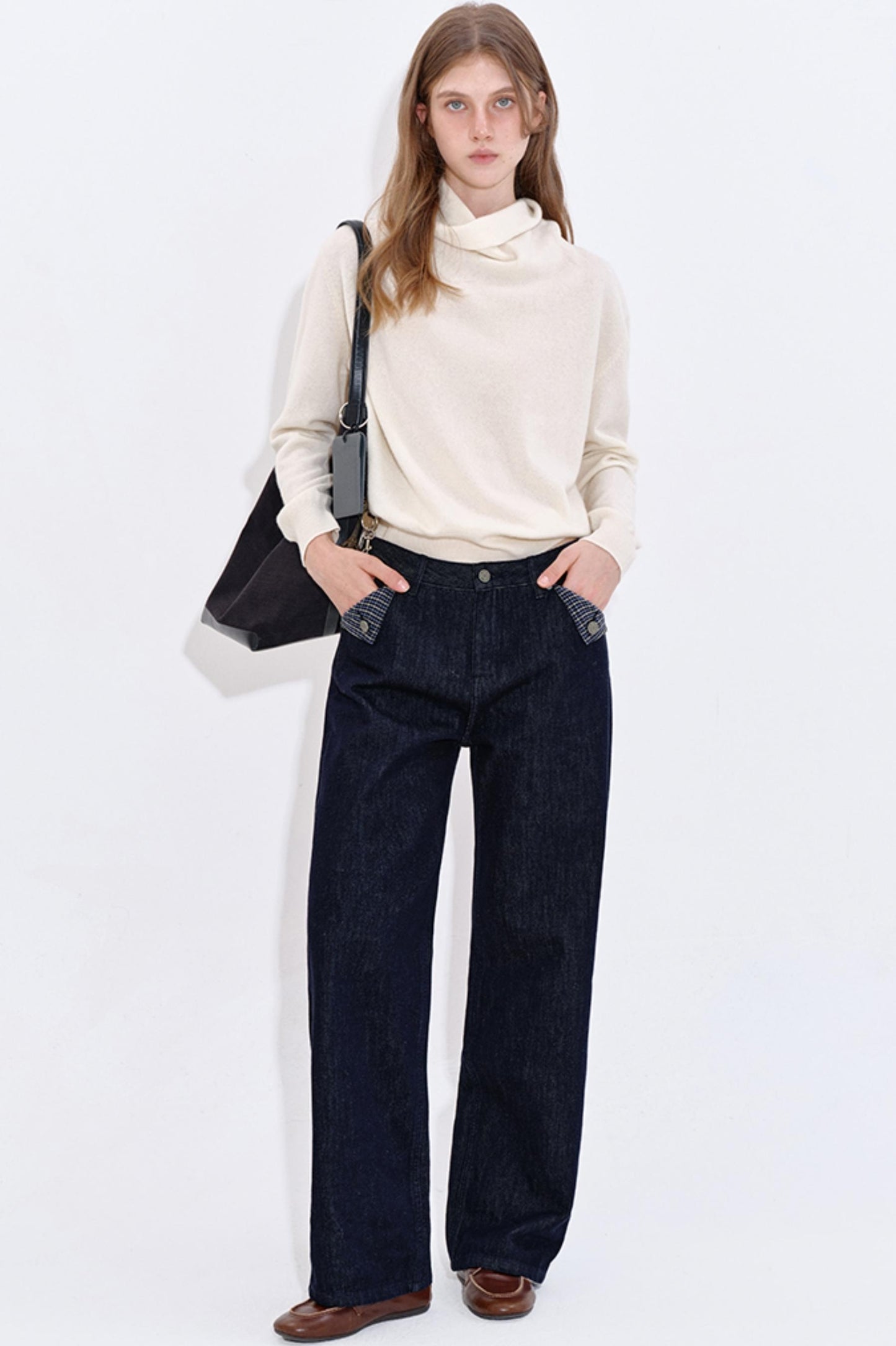 High Cashmere Wool Tricolor Knit Top