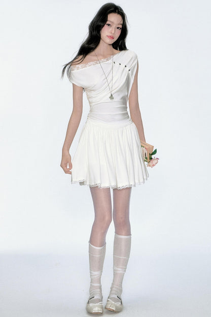 Lace Knit Asymmetric Dress