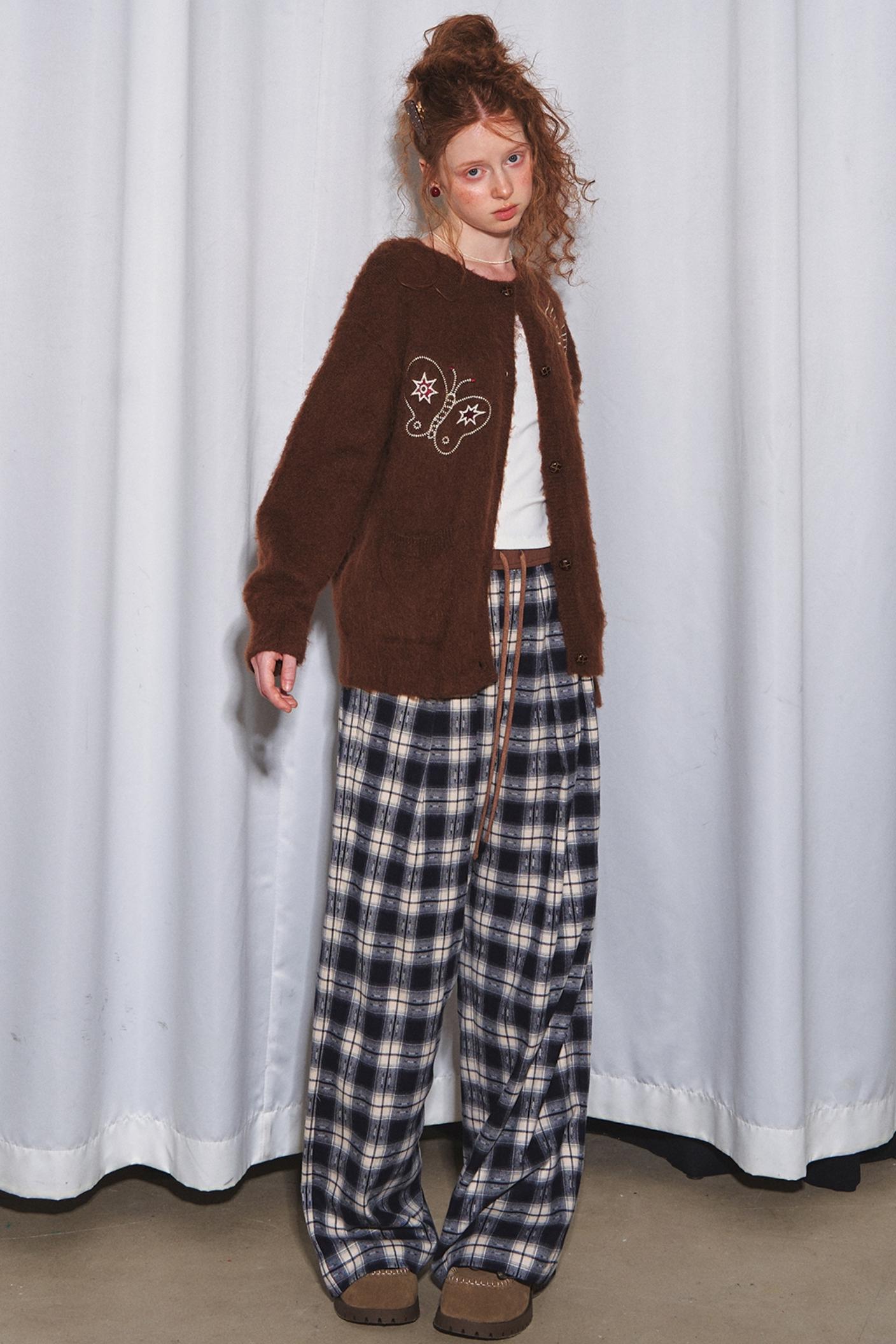 Lazy Check Wide-Leg Pants