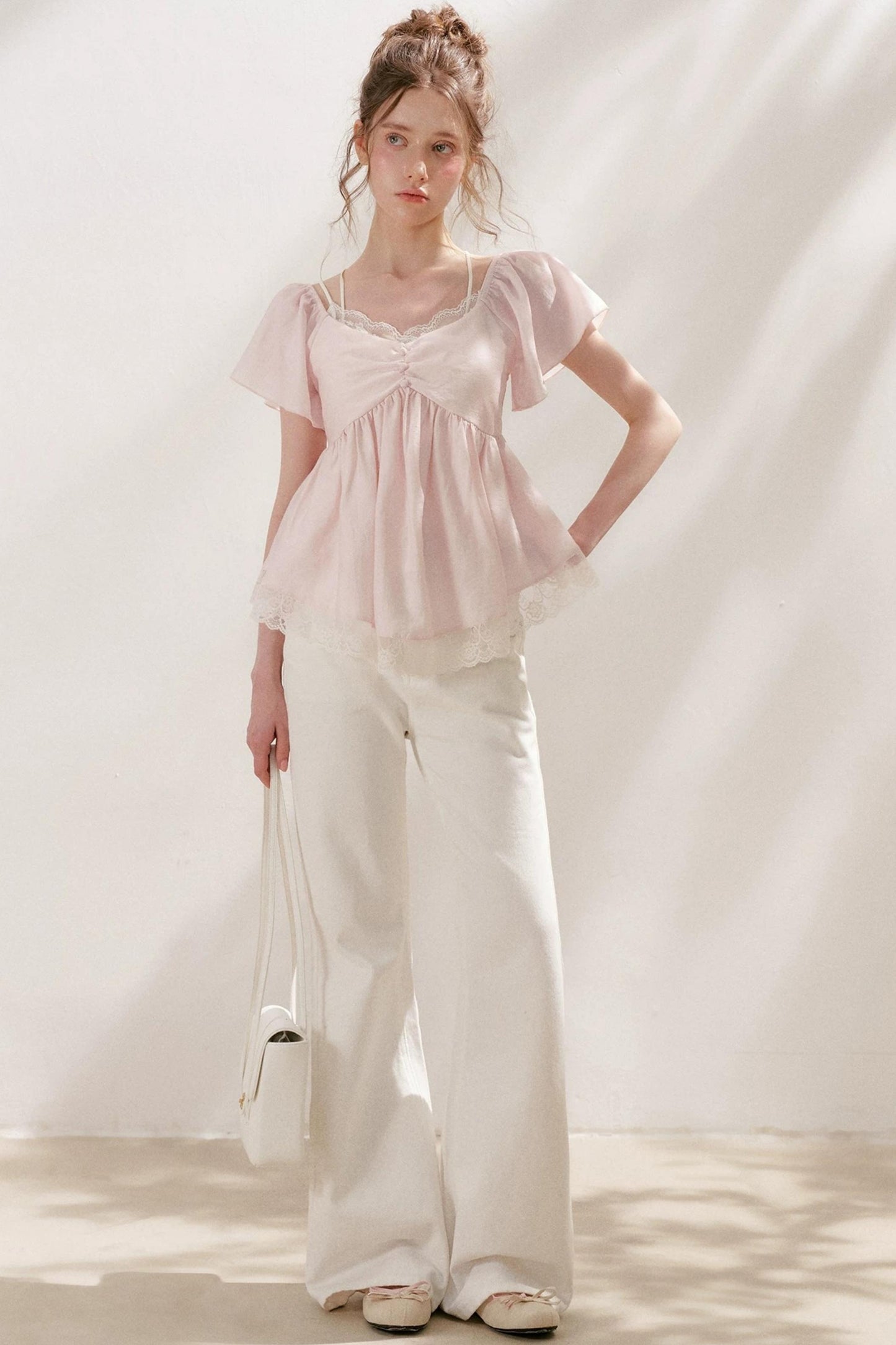Tencel Lace Flutter Sleeve Blouse
