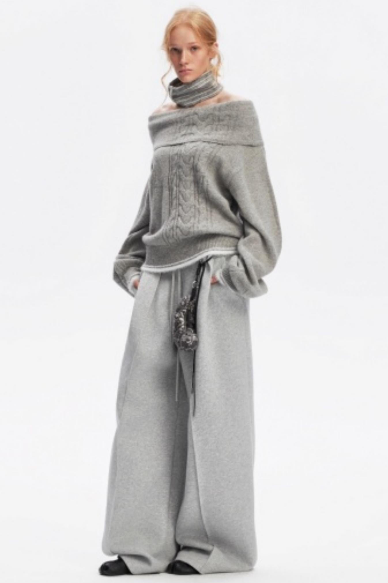 Off-Shoulder Color-Blocked Knit Sweater