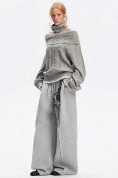 Off-Shoulder Color-Blocked Knit Sweater