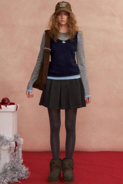 Contrasting Color Layered Sweater