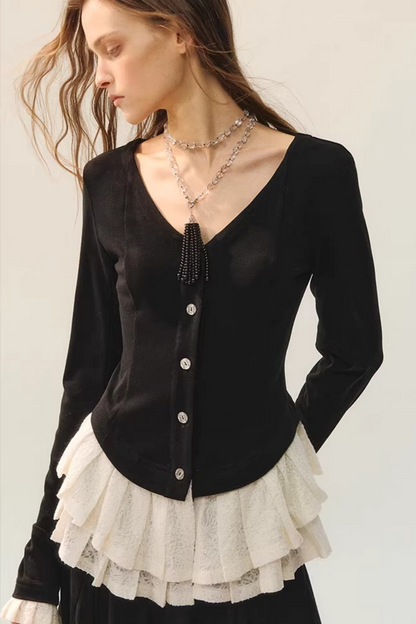 Black Wool Lace Top & Skirt Set-Up