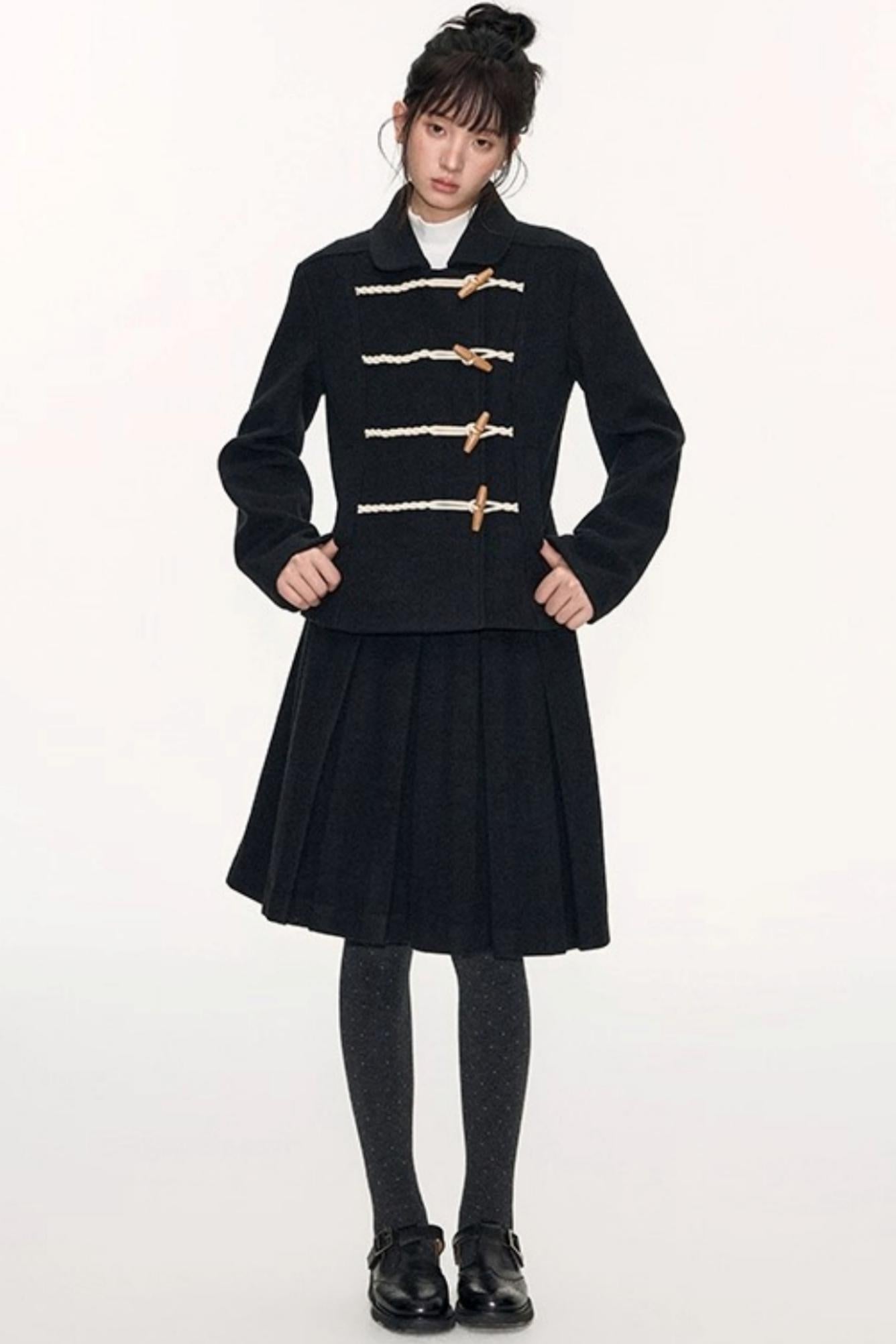 Slim Waist Woolen Coat Set-Up