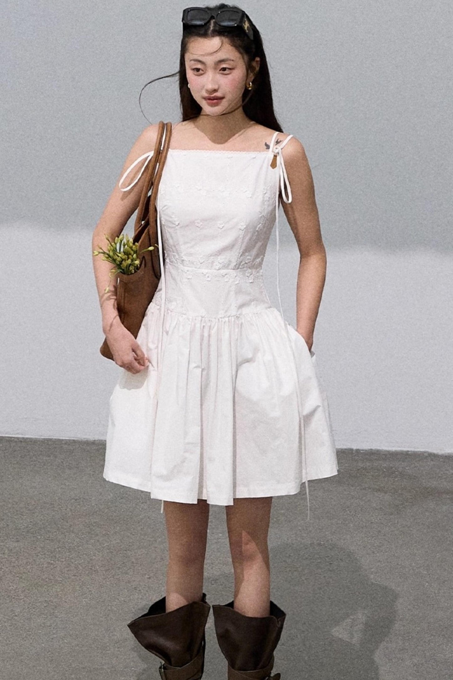 Three-Dimensional White Slip Dress
