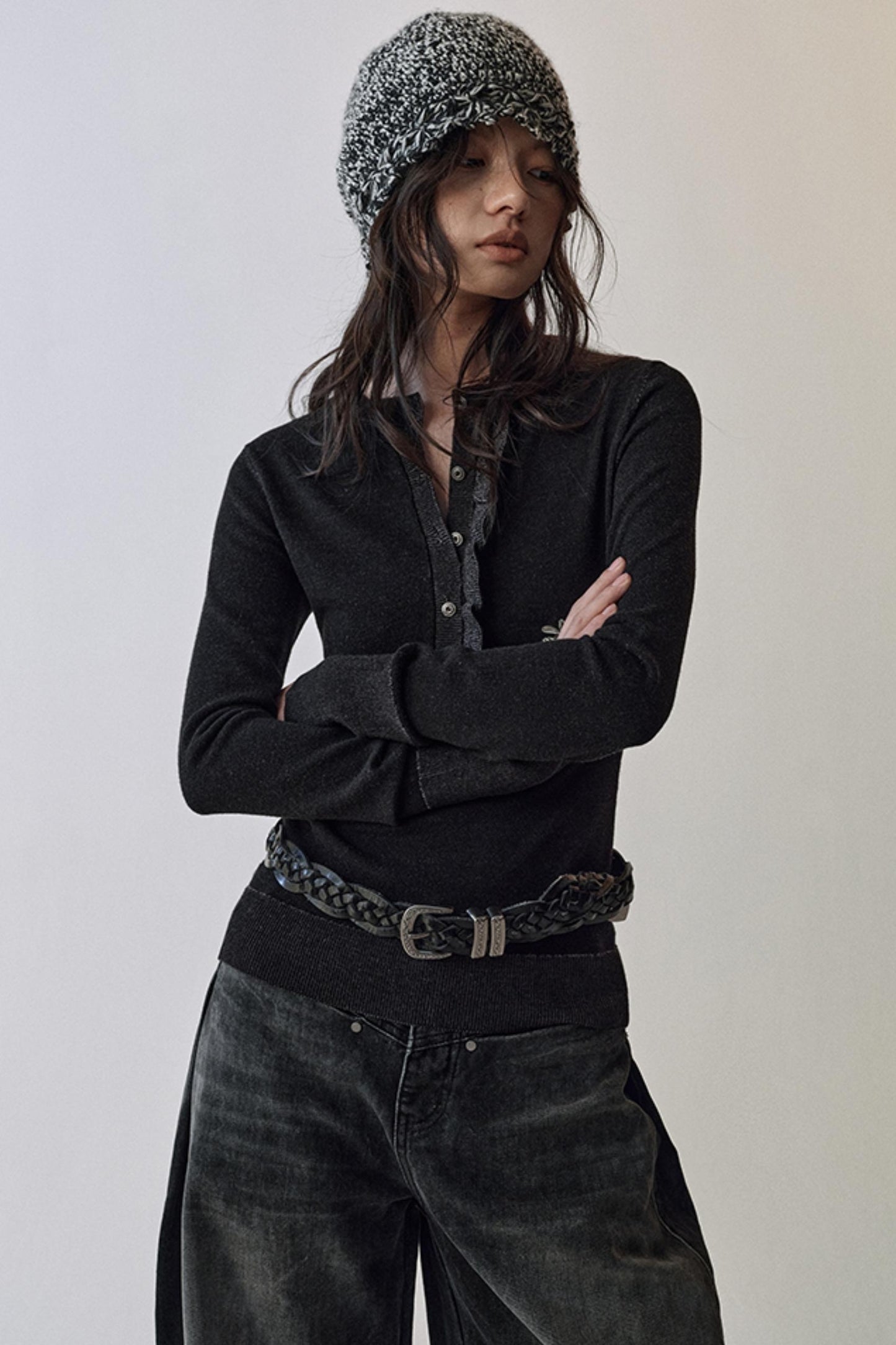 Flutter Crew Neck Knit Top