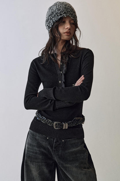 Flutter Crew Neck Knit Top