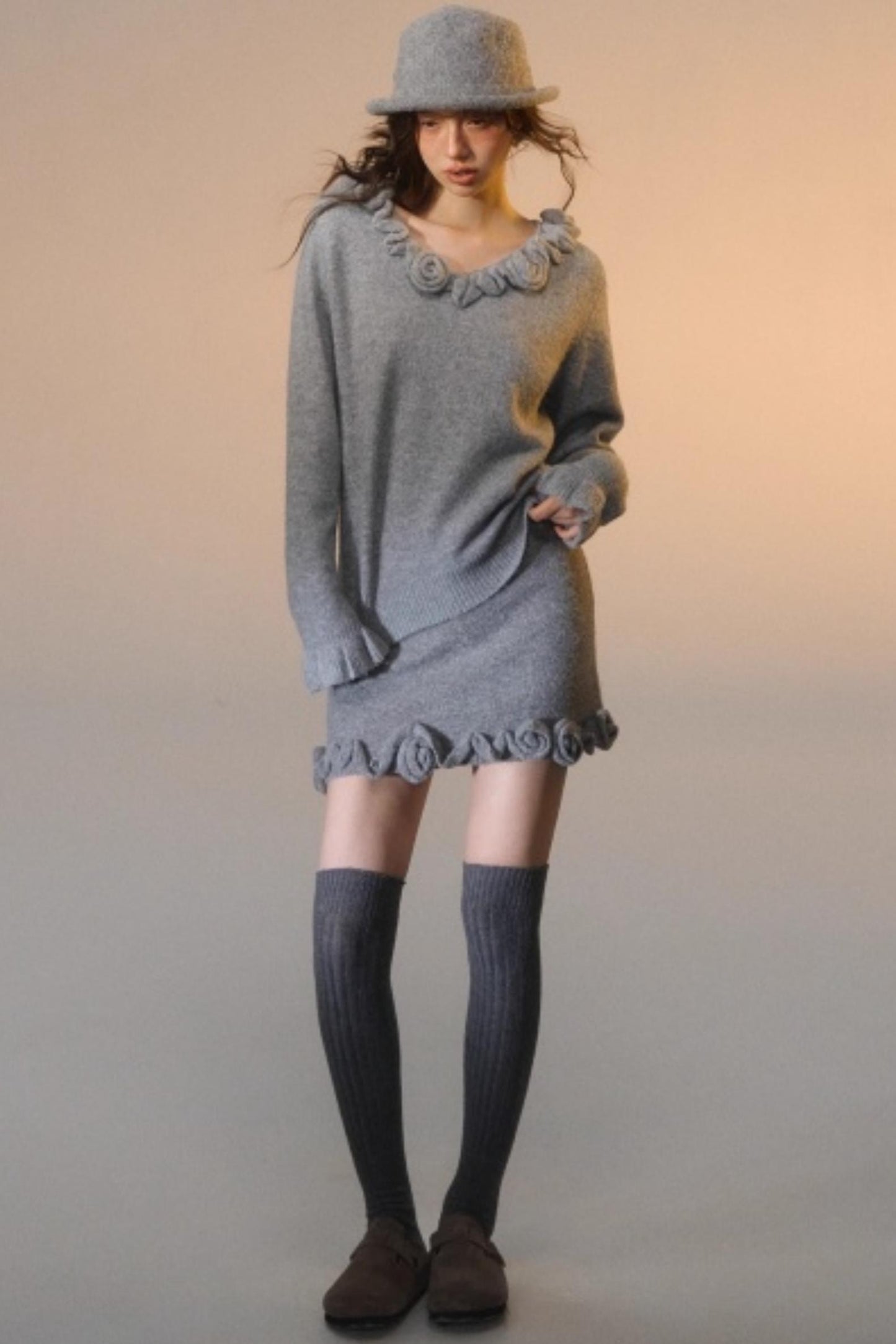 Stereo Rose Knit Sweater Set-Up