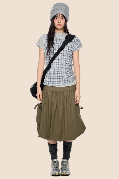Plaid Layered Retro Top Set