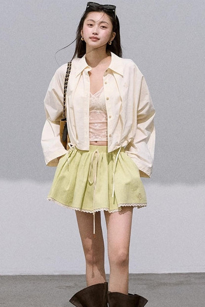 Cropped Lace-Up Cotton Shirt