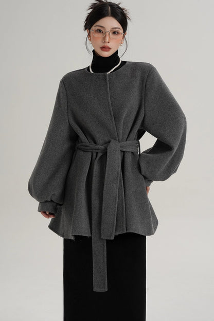 Lantern Sleeve Wool Coat
