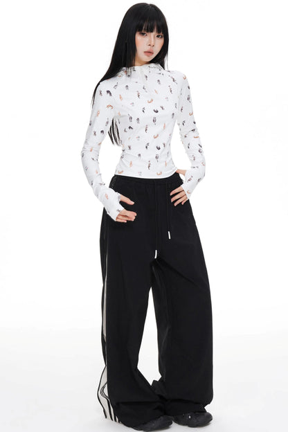 Striped Wide-leg Pants