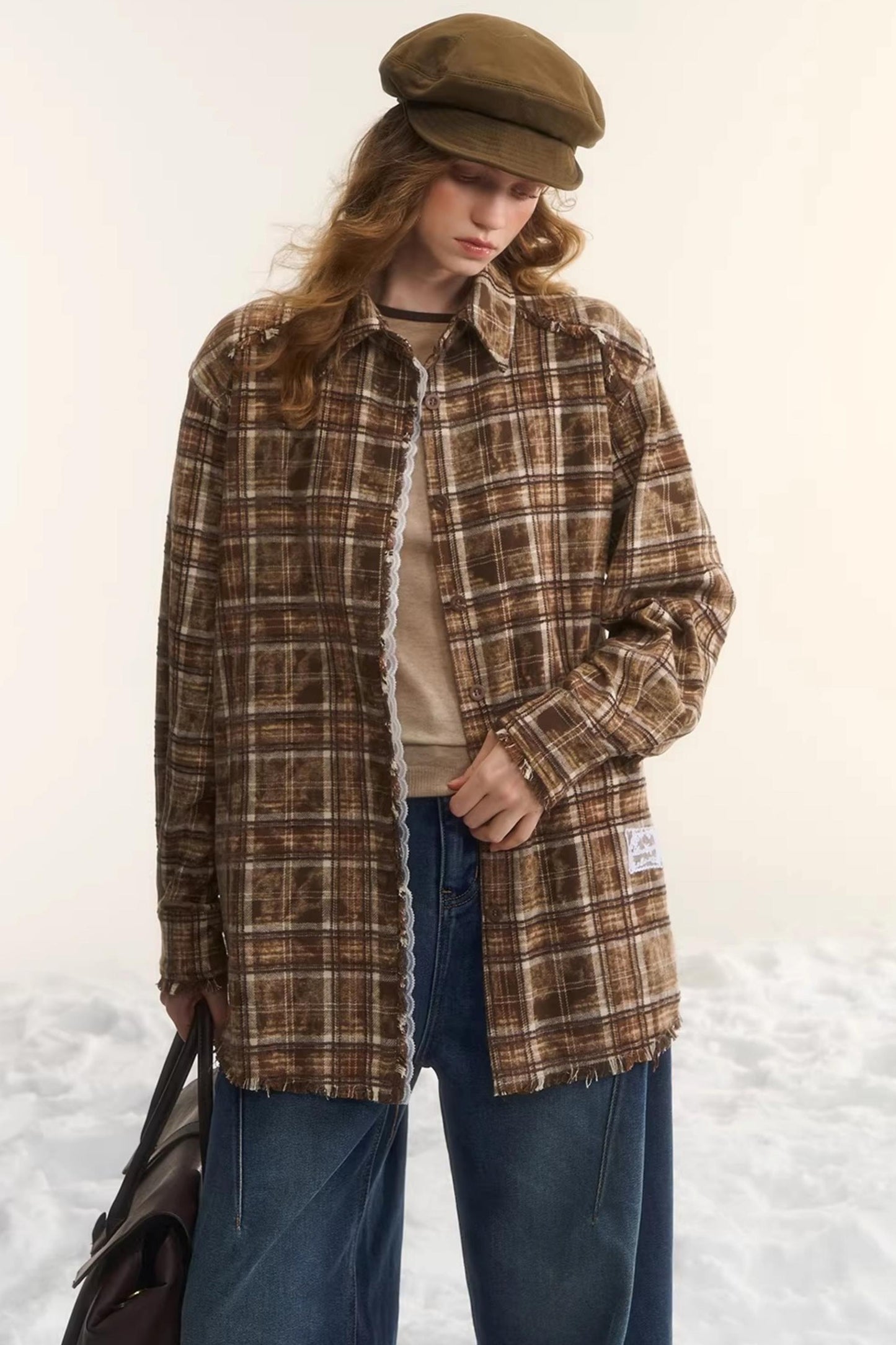 Lace-Trimmed Plaid Shirt