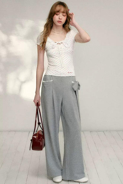 Lace Bow Wide Leg Pants