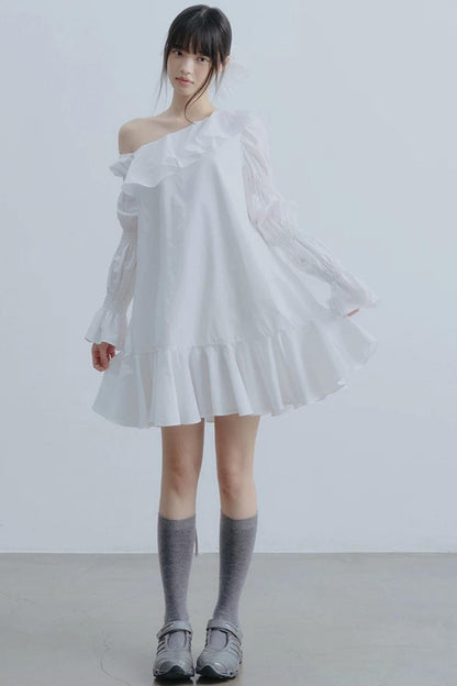 White Ruffled Off-Shoulder Dress