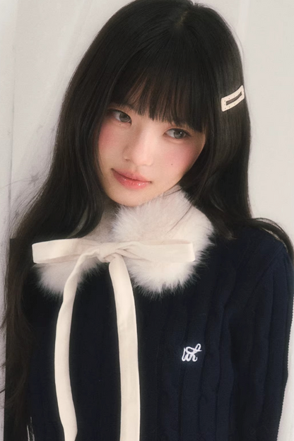 Textured Knit Sweater With Scarf Set