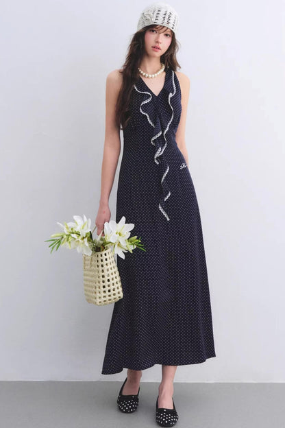 Marineblaues Rüschen-Spitzenkleid