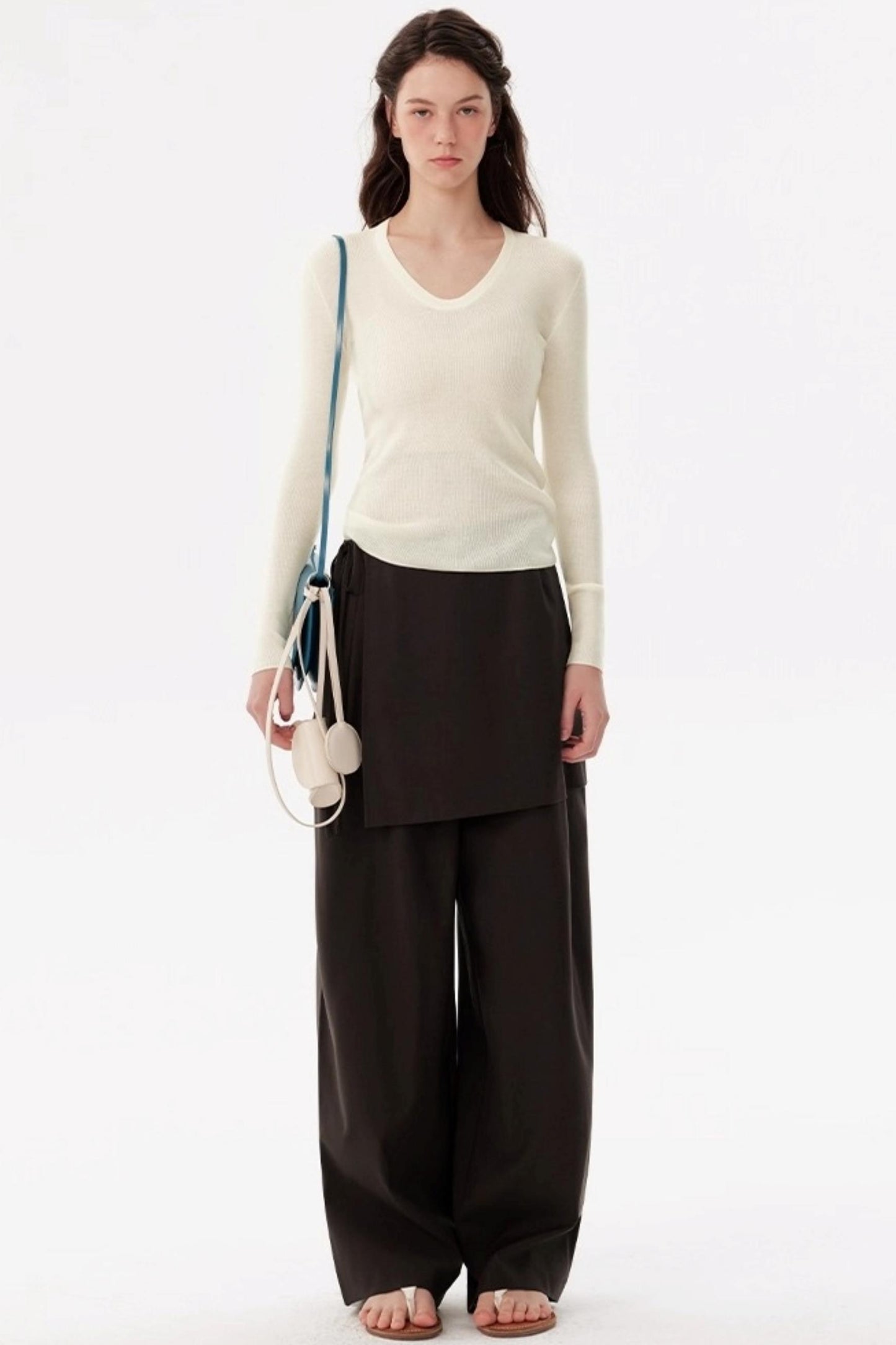 U-Neck Long-Sleeved Knit Top