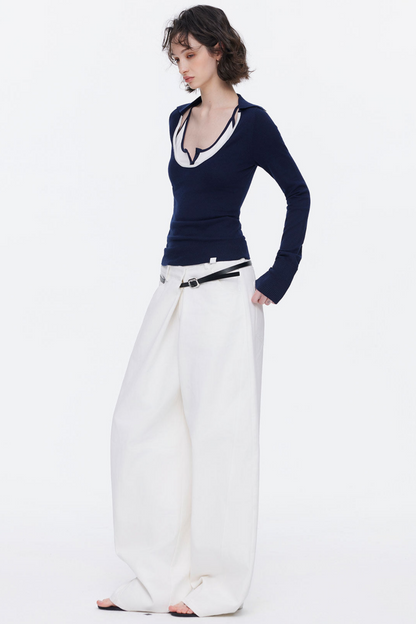 Asymmetrical Waistband Denim Pants