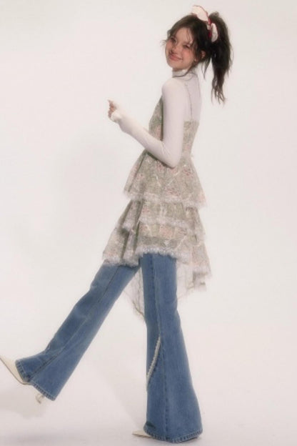 Embroidered Lace Ruffle Dress