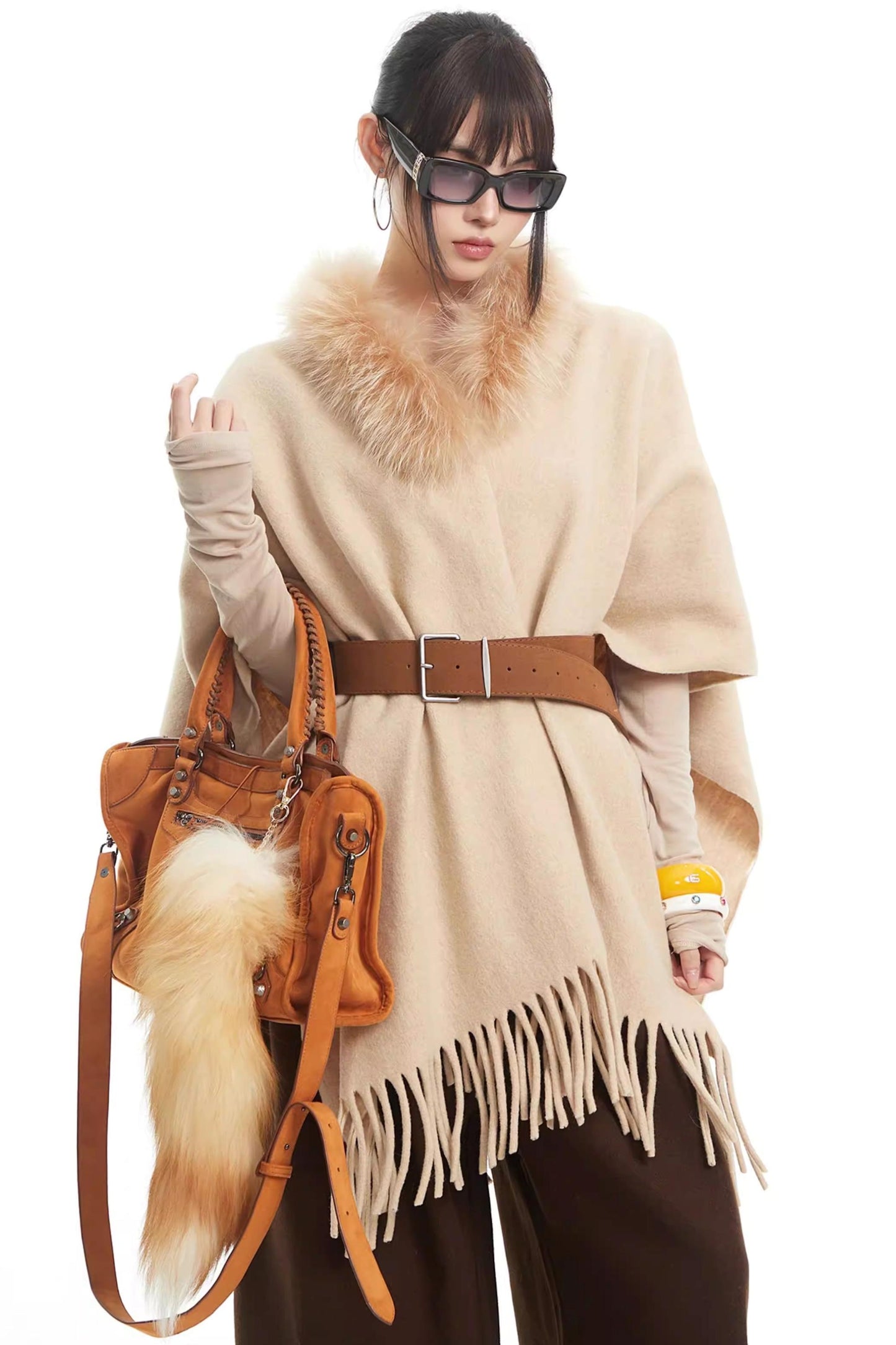 Khaki Fur Collar Knit Vest