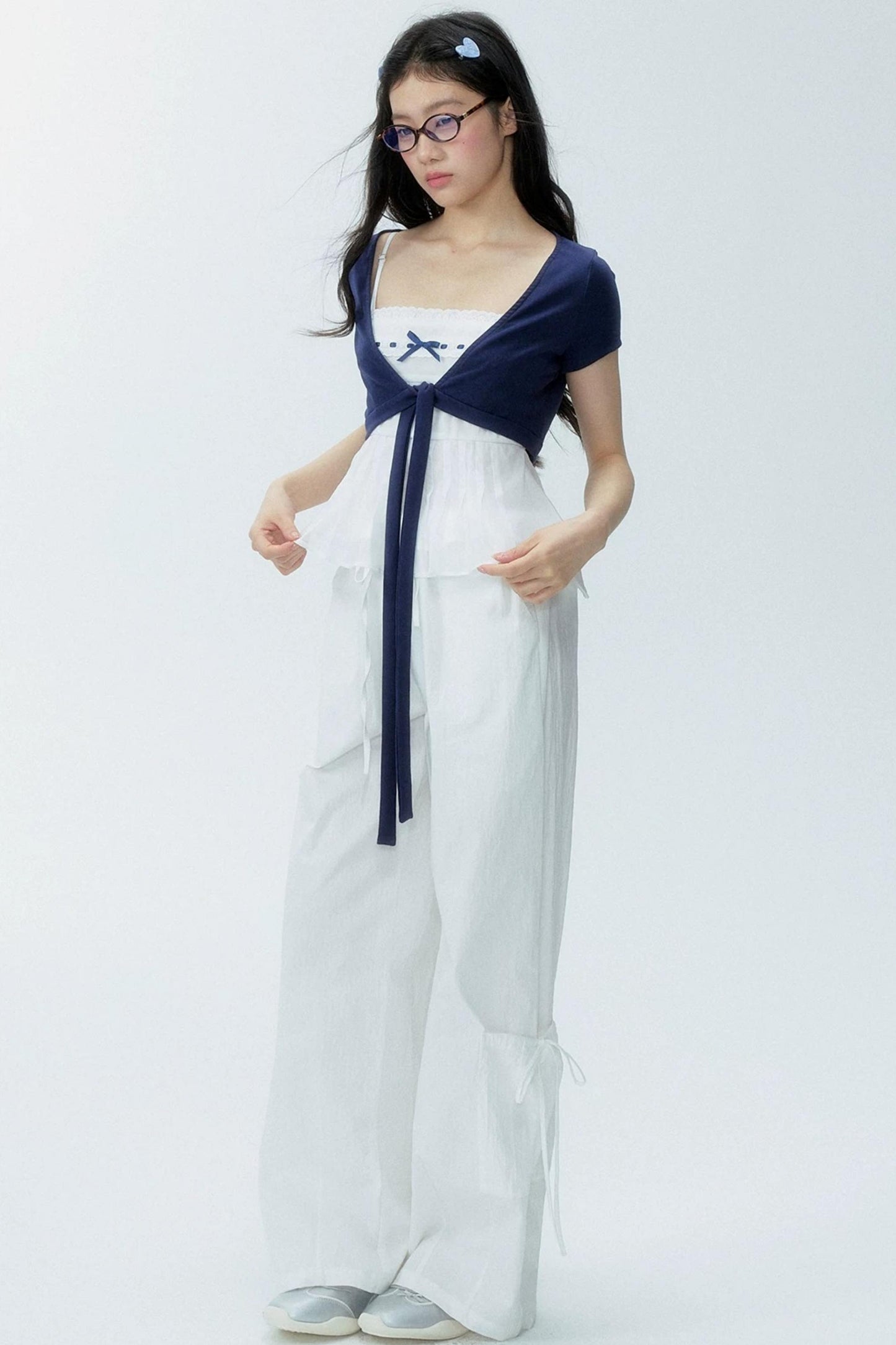 White Drawstring Wide-Leg Pants
