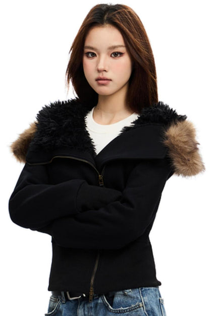 Cropped Slim Fit FURLAR COLLAR COTTON JACKET