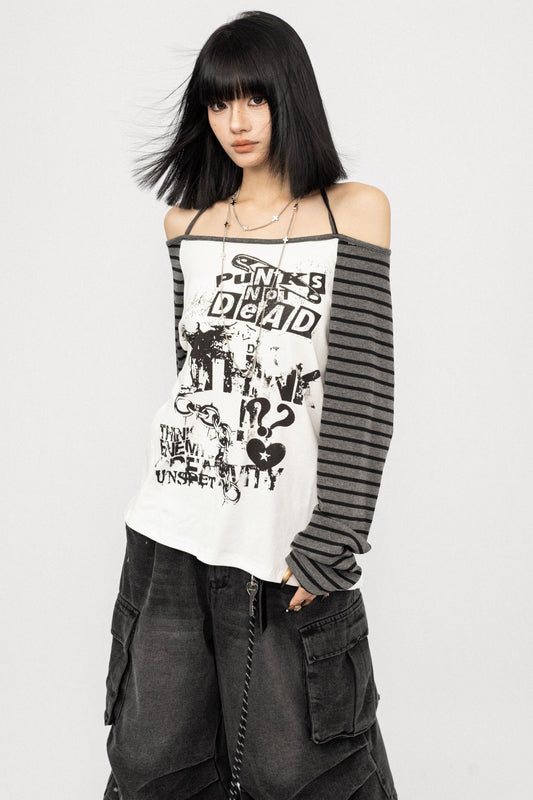 Loose Fit Spliced One-Shoulder Top