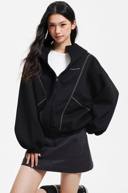 Retro Hooded Zip-Up Jacket