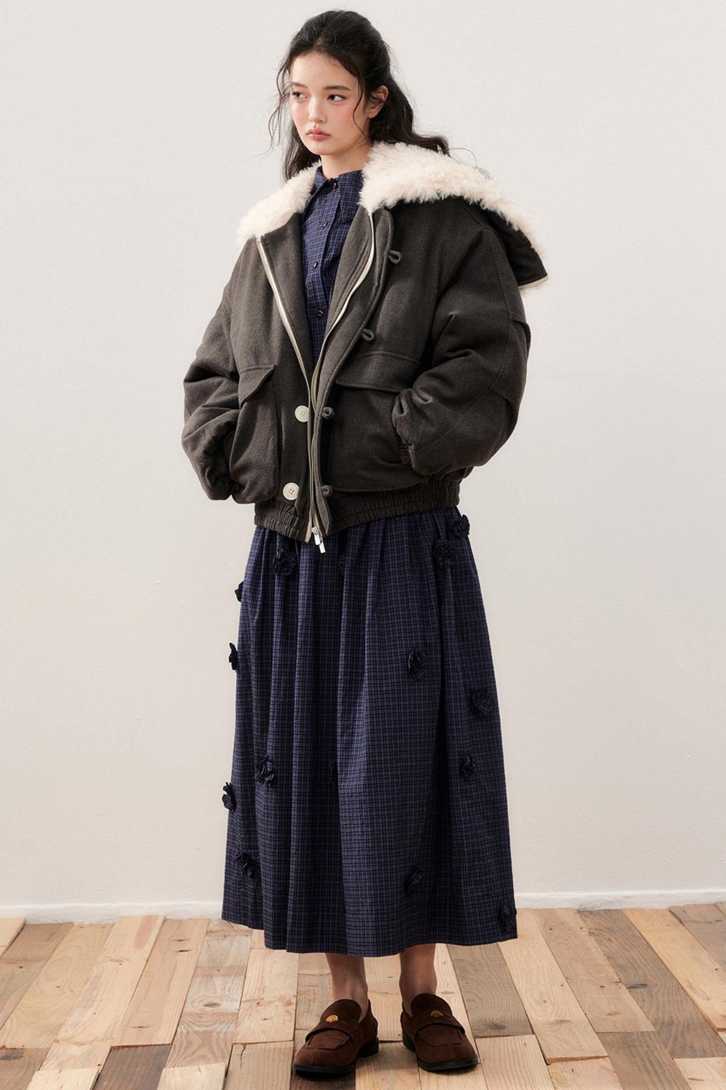 Three-Dimensional Plaid Shirt Dress