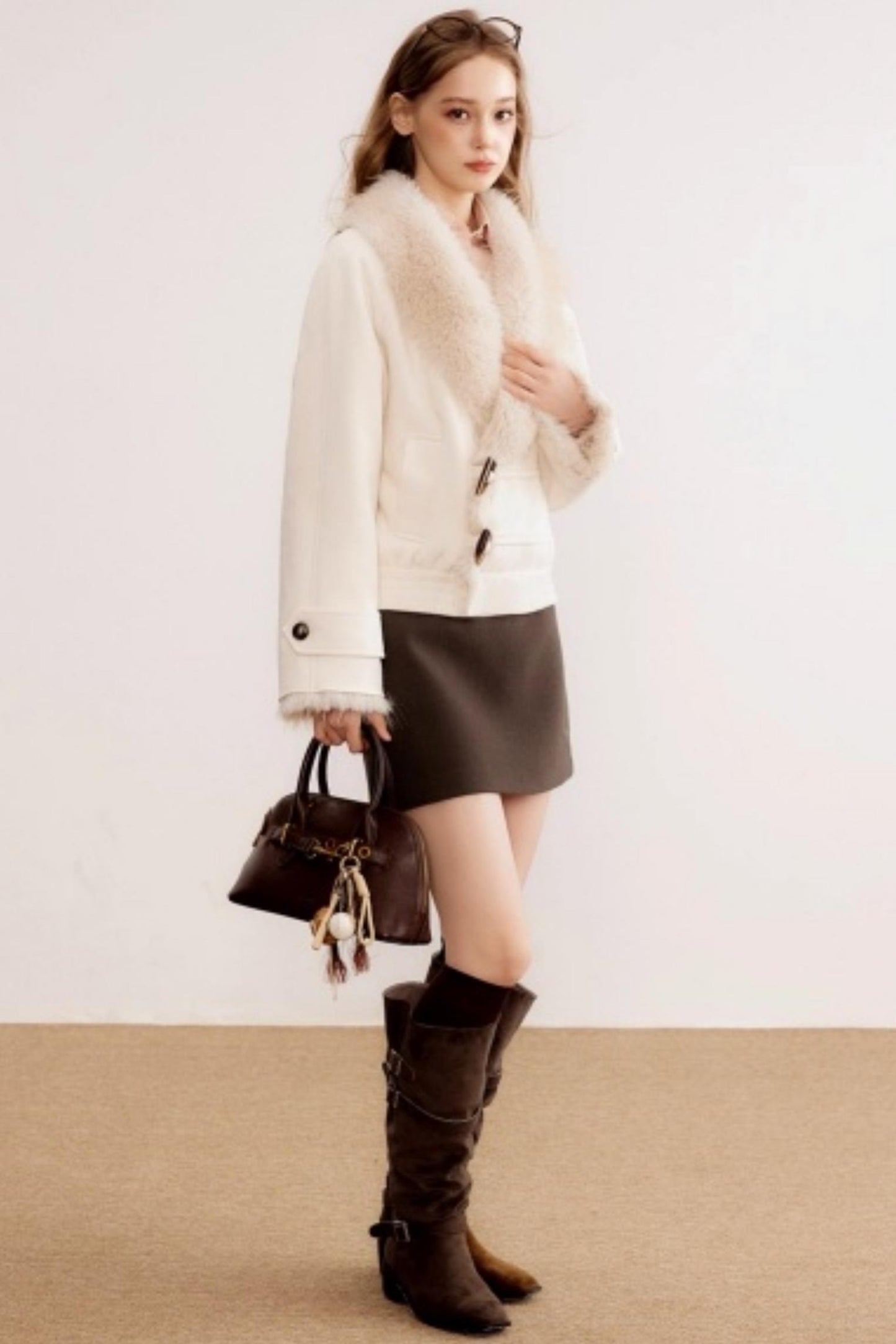 Fur Collar Leather Parka Coat