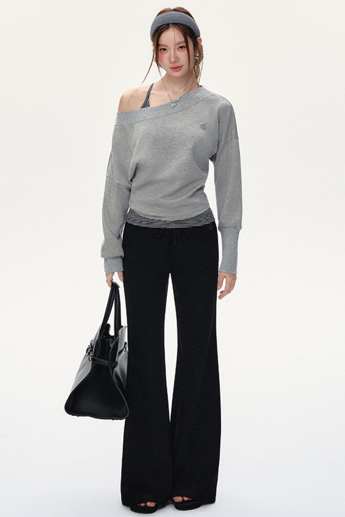 Fashion Oblique Shoulder Tops Set-Up