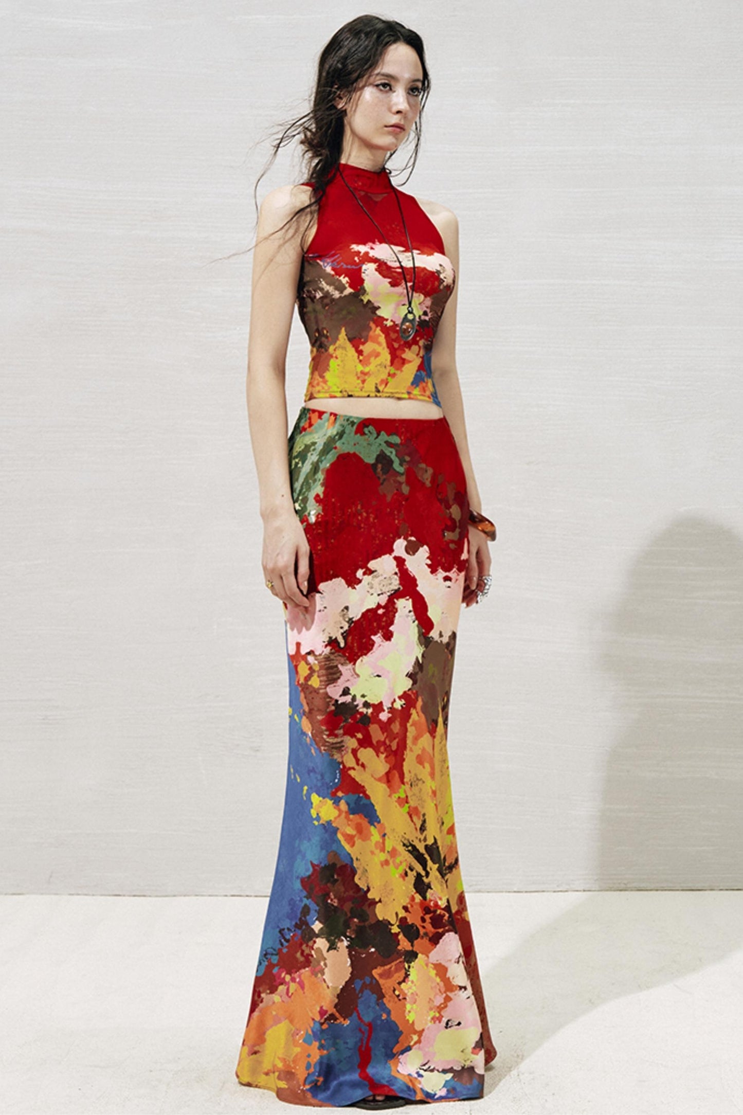 Artistic Contrast Vest Skirt Set