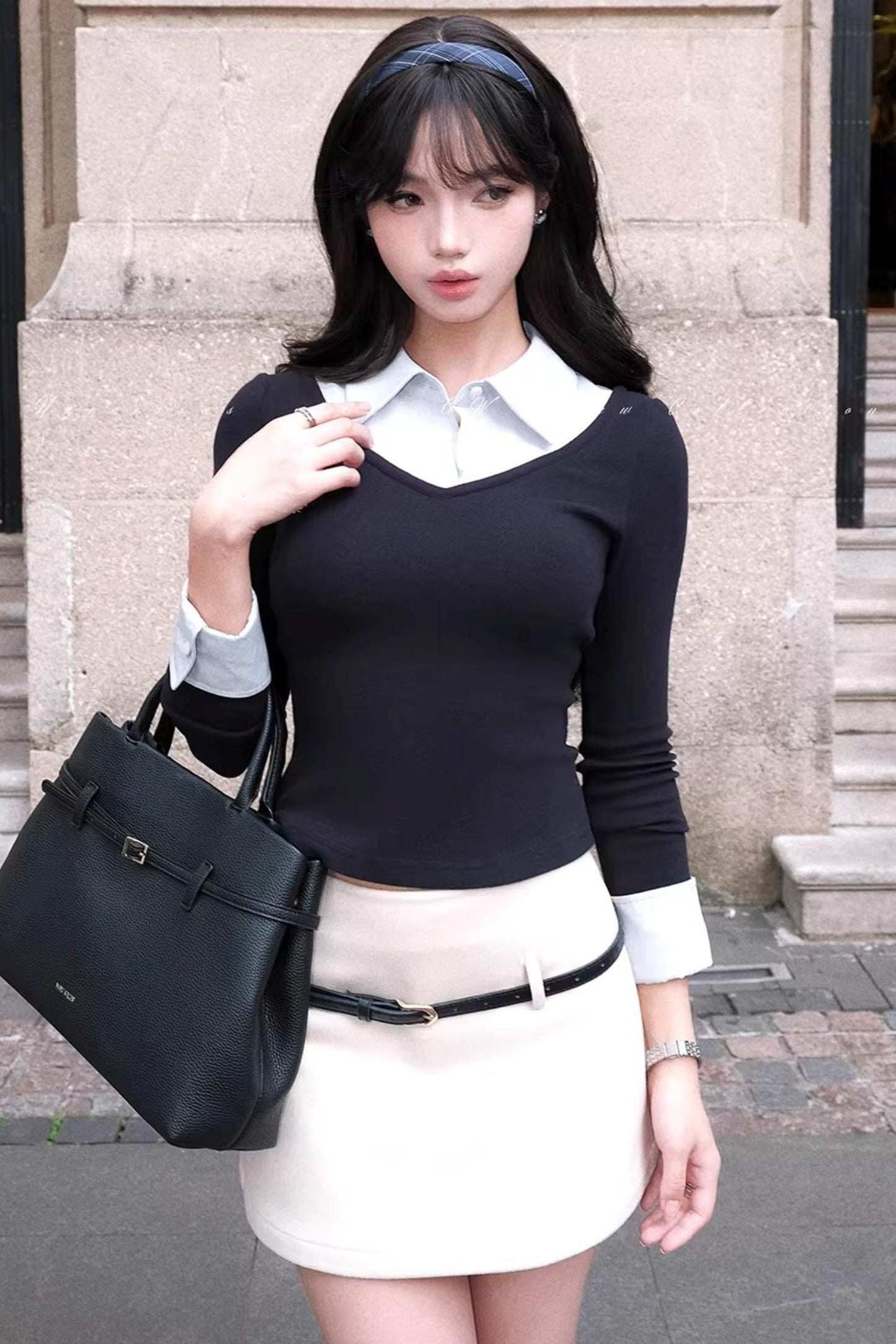 Fake Two Piece Knitted Top Skirt Set-Up