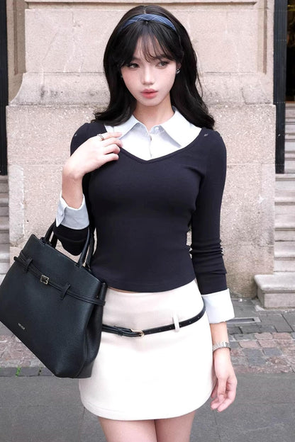 Fake Two Piece Knitted Top Skirt Set-Up