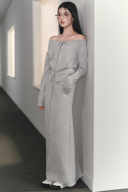 One-Shoulder Sweatshirt Skirt Set-Up
