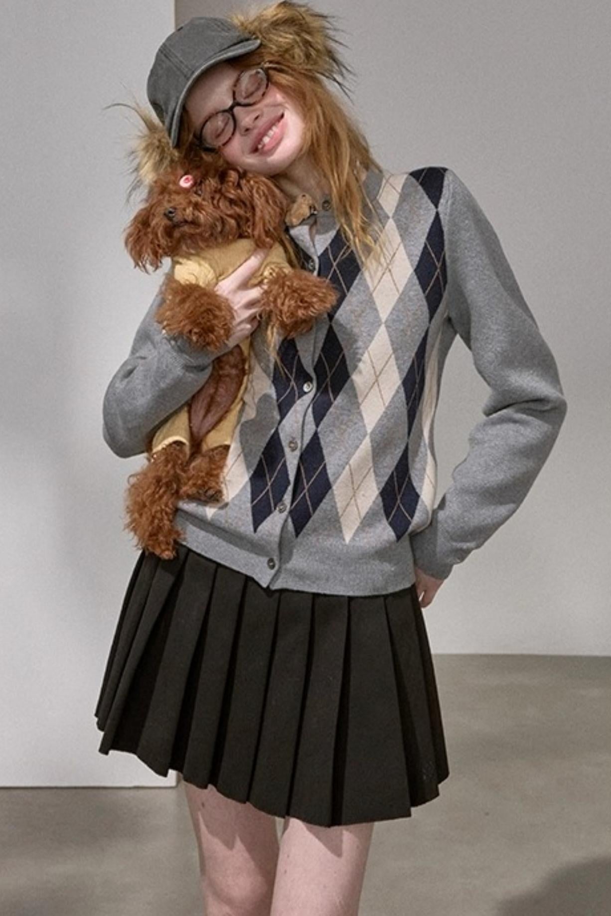 Retro Diamond-Pattern Knit Top