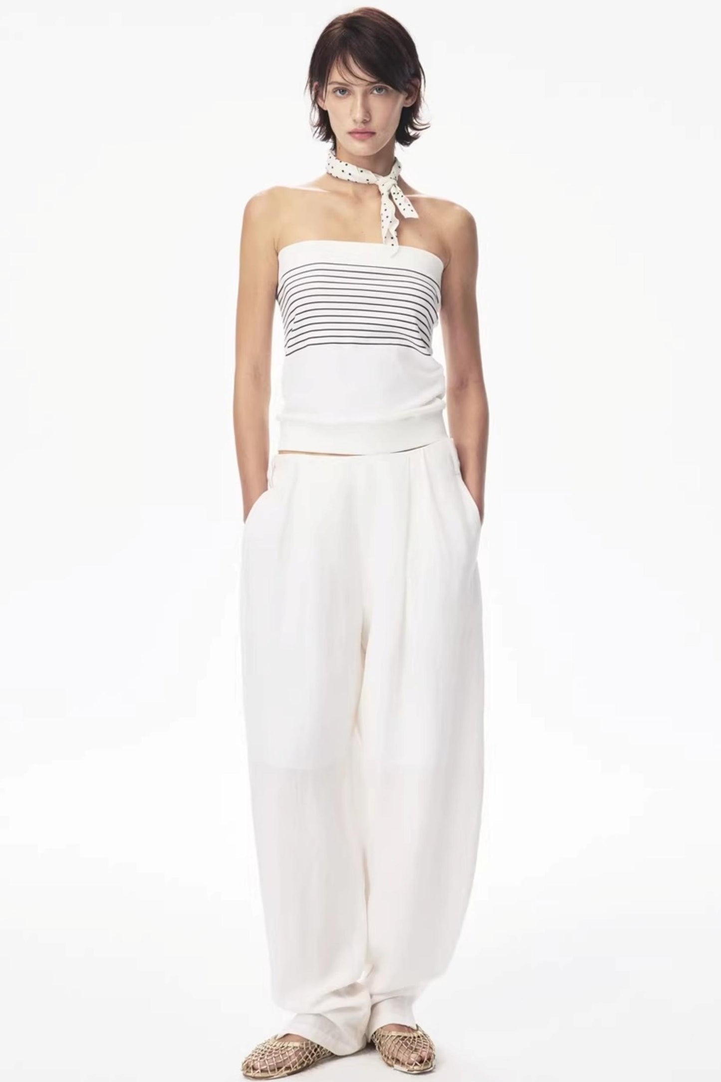 Curri White Striped Tube Top