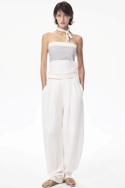 Curri White Striped Tube Top
