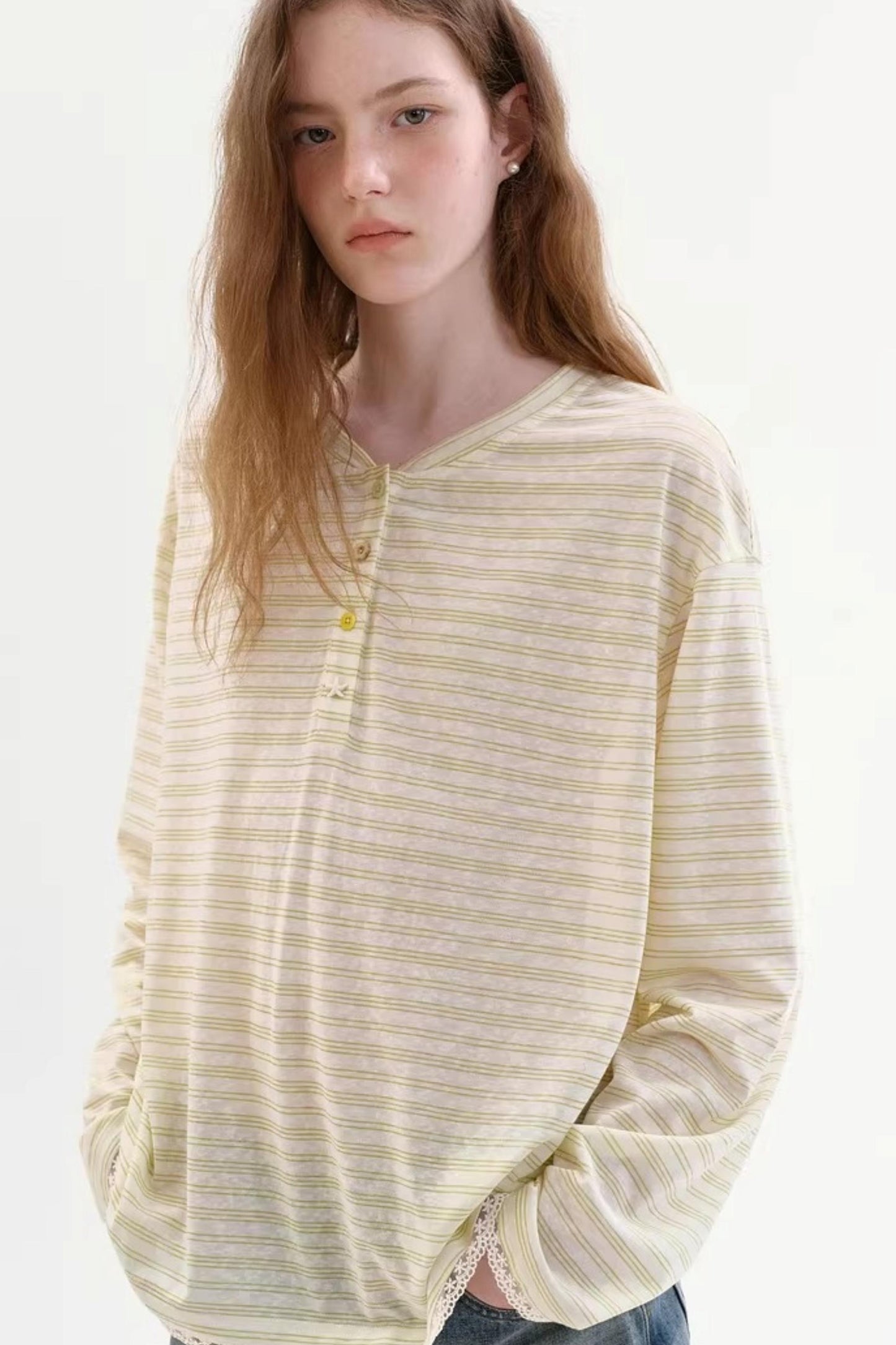 Lyocell Blend Striped Lace Top